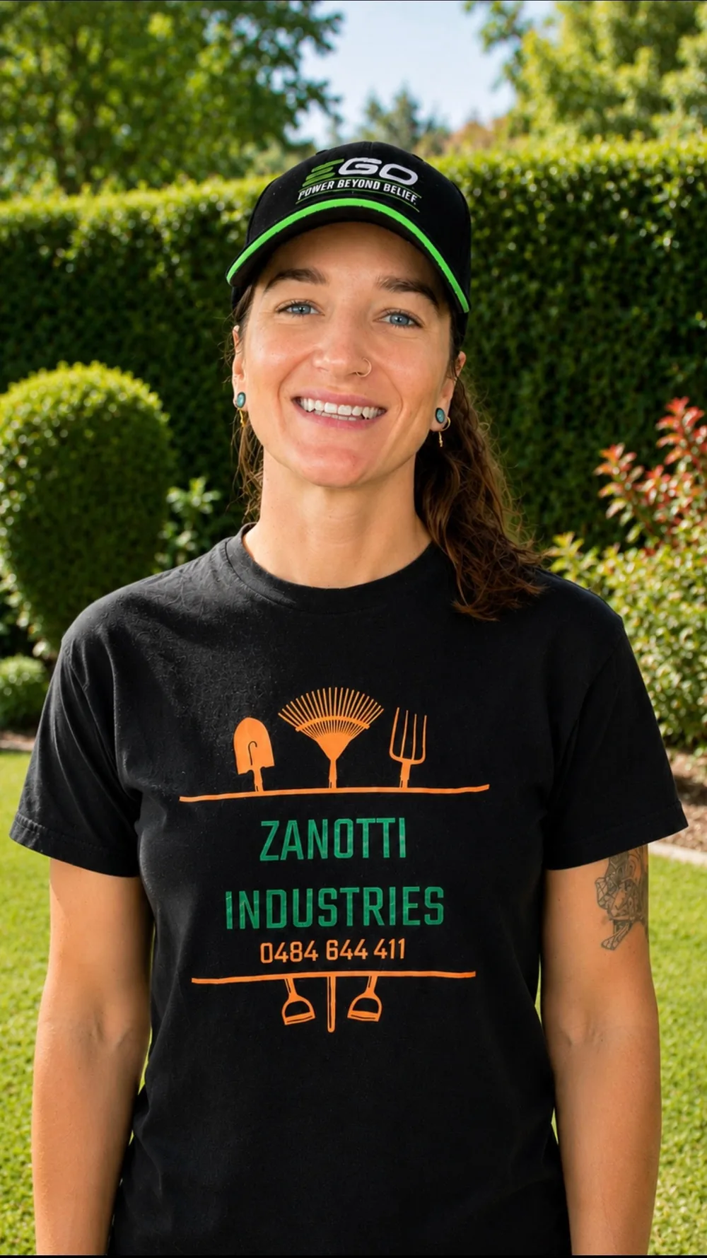 Tala Zanotti, owner-operator of Zanotti Industries, in the garden