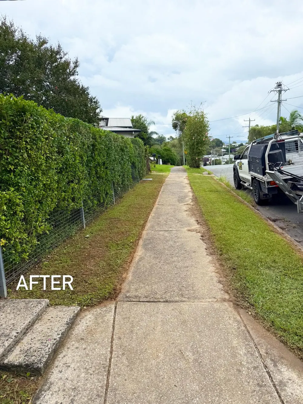 Tidied footpath verge and hedge line